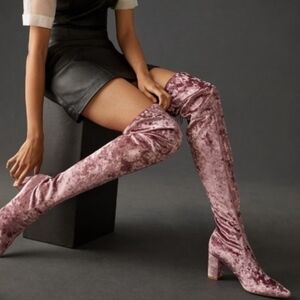 Anthropologie Pink Velvet Over-the-Knee Boots